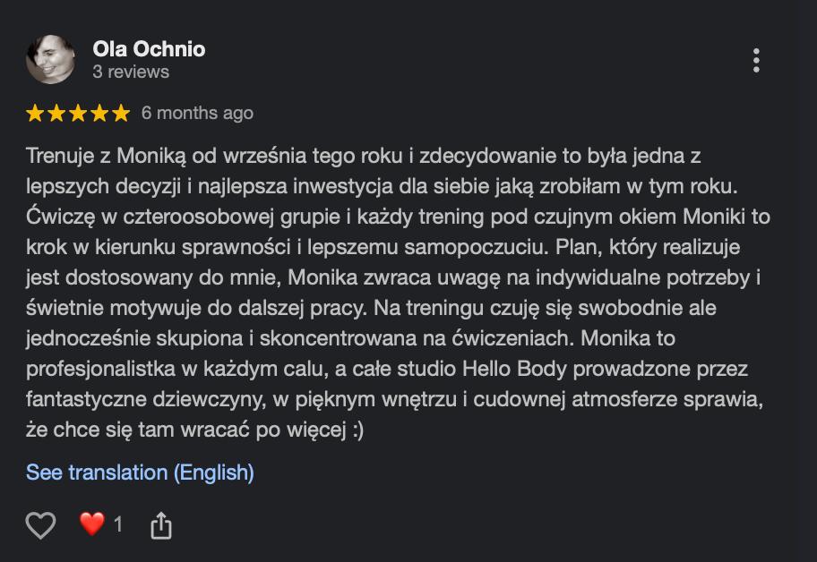 Opinia klientki Hello Body 1